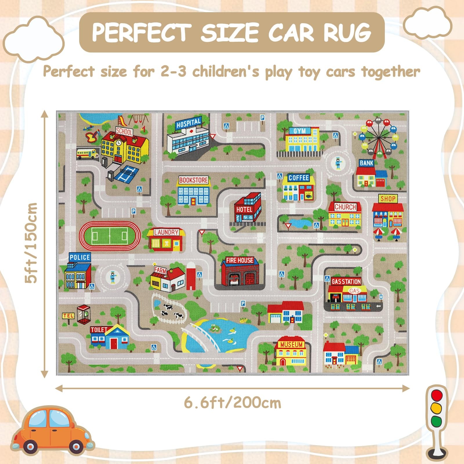 Tan Car Road Kid Rug Carpet Playmat for Playoom Traffic Road Play Mat for Non…