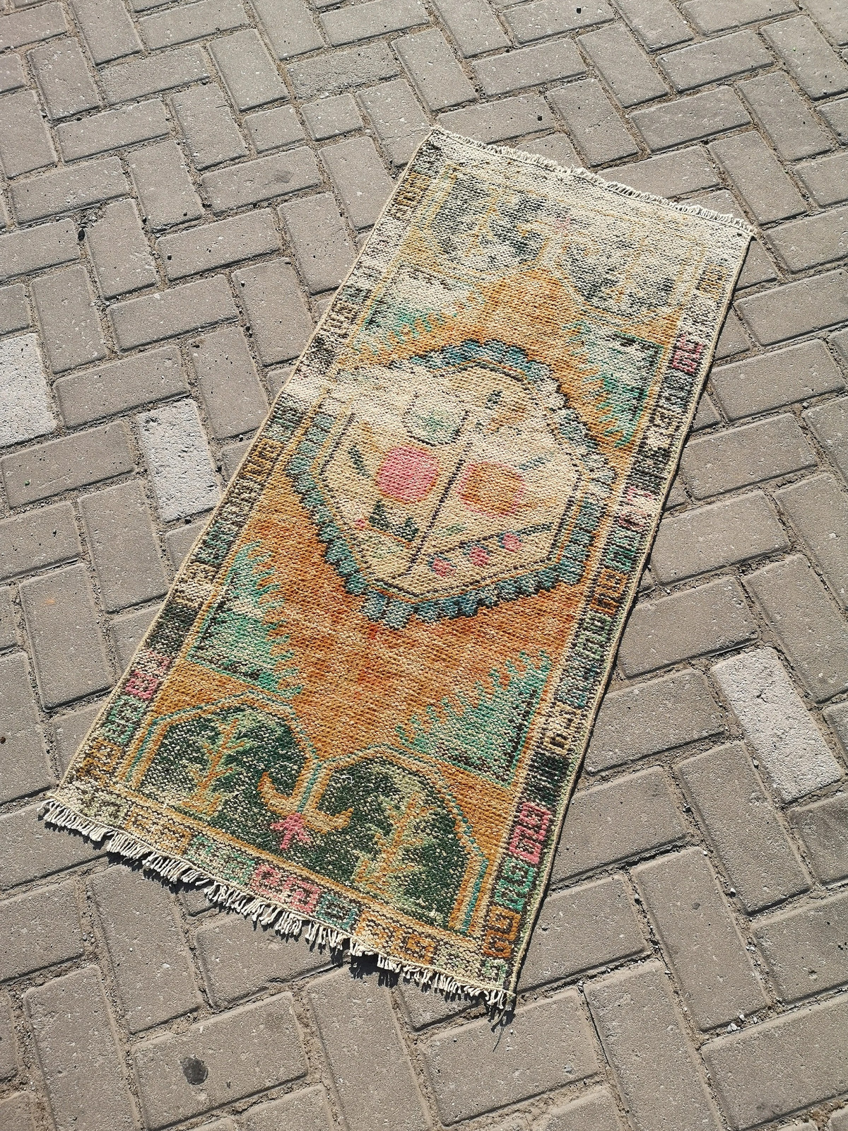 Orange Oushak Rug, Small Vintage Turkish Rug (1.9 x 3.9 ft)