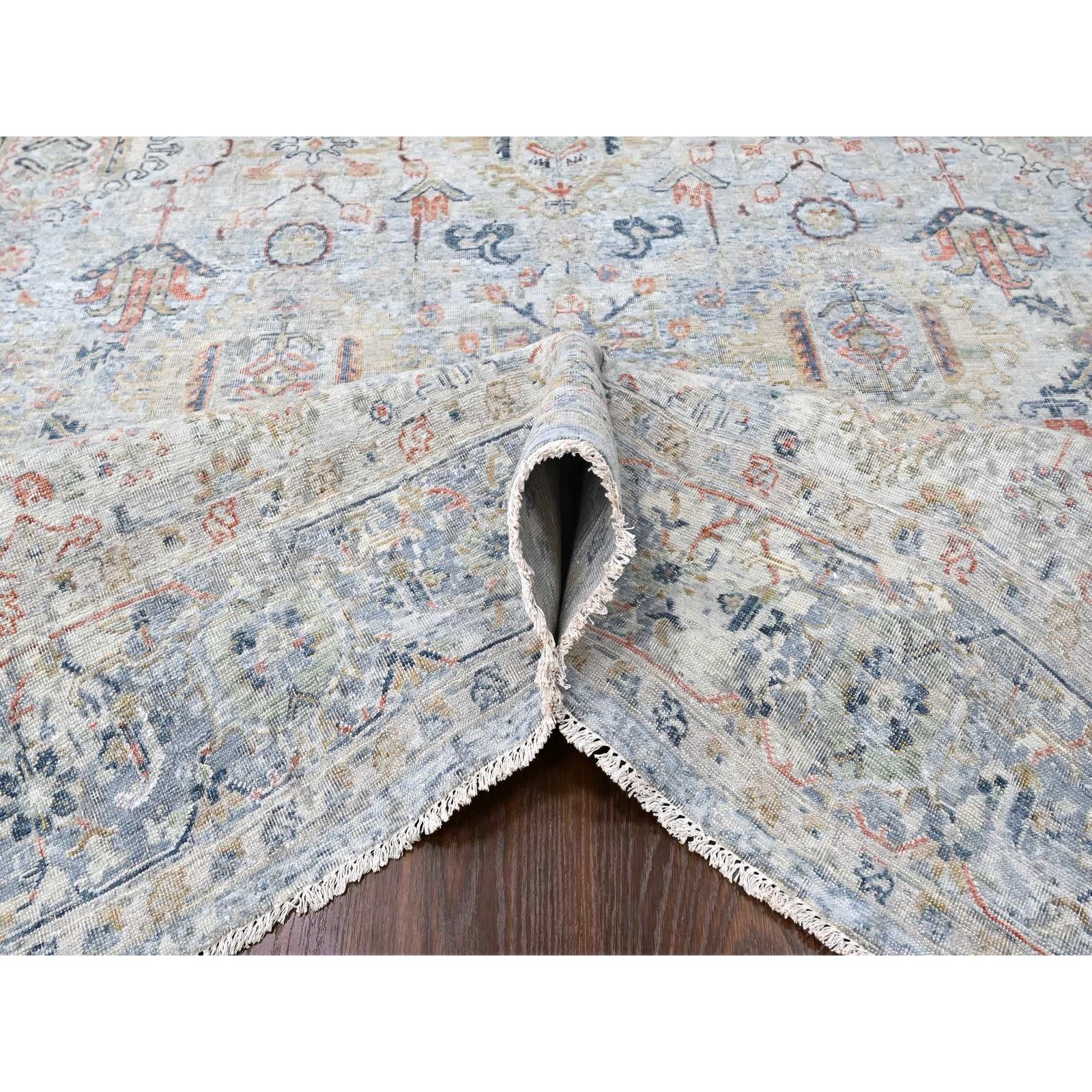 8’10″x11’9″ Gray Antiqued Ziegler Mahal Design Pure Wool Hand Knotted Rug R10165