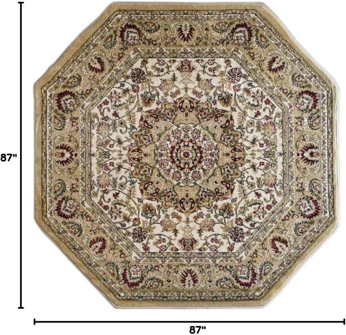 Elegant Ivory Octagon Area Rug – 7’3″ x 7’3″ Traditional Design