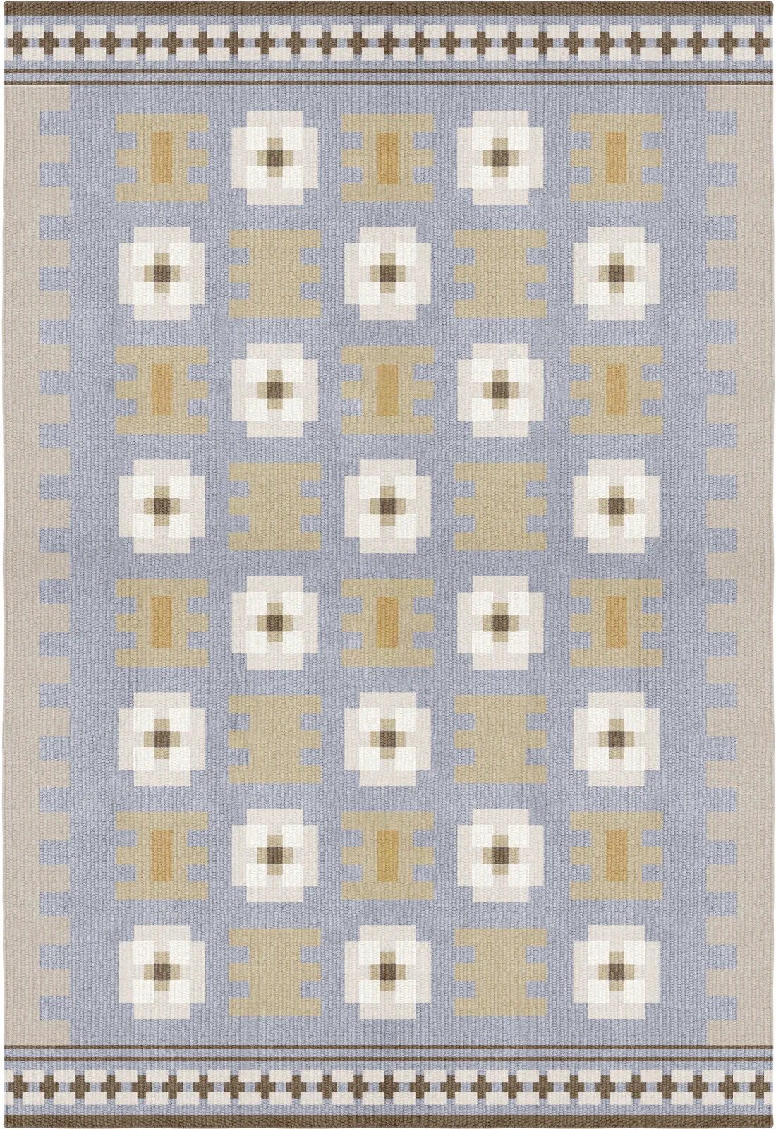 Handmade Dove Blue Wool Rug | Geometric Hand Woven Dhurrie Area Rug | Modern