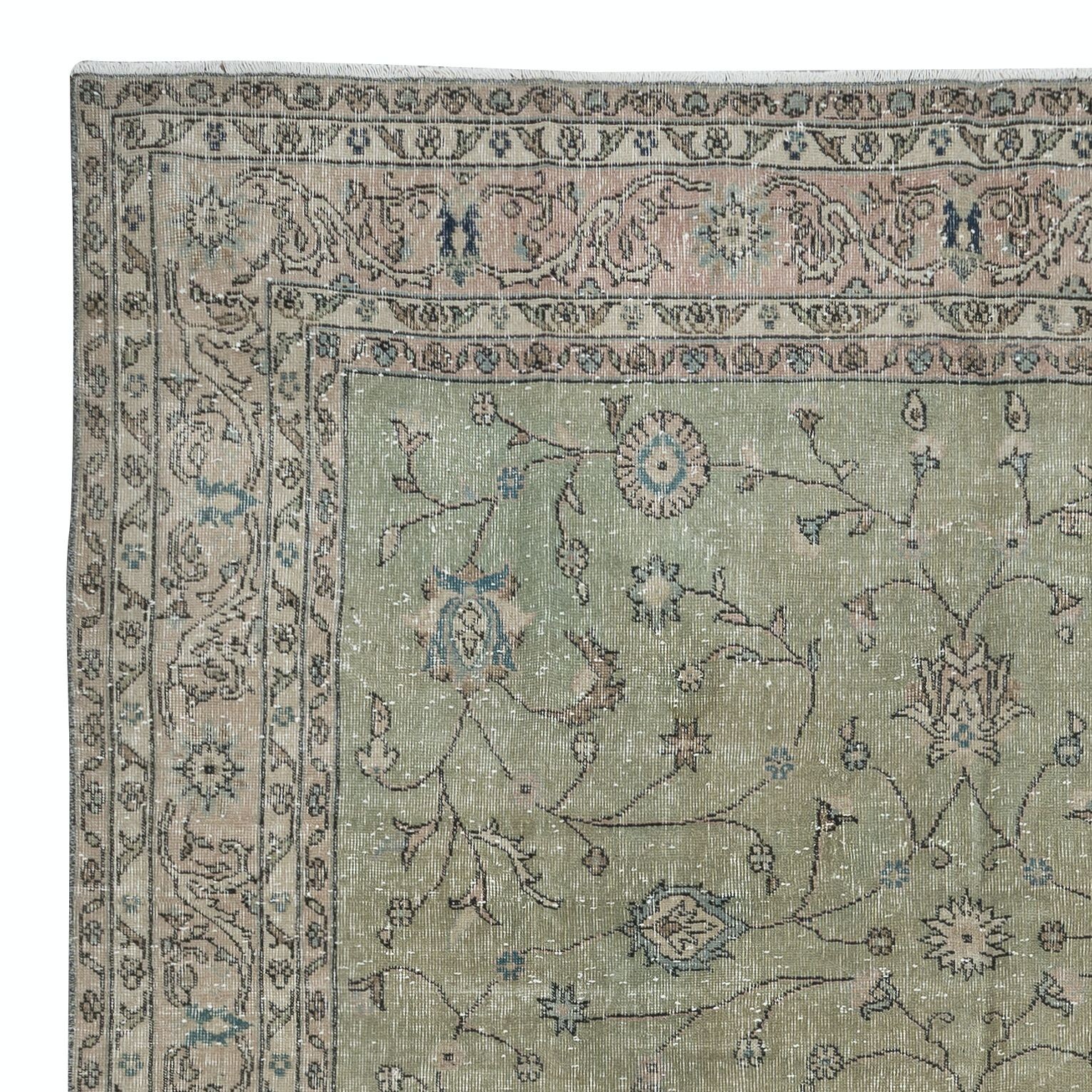 7.3×11.2 Ft Moss Green Handmade Turkish Area Rug for Modern Home & Office Decor