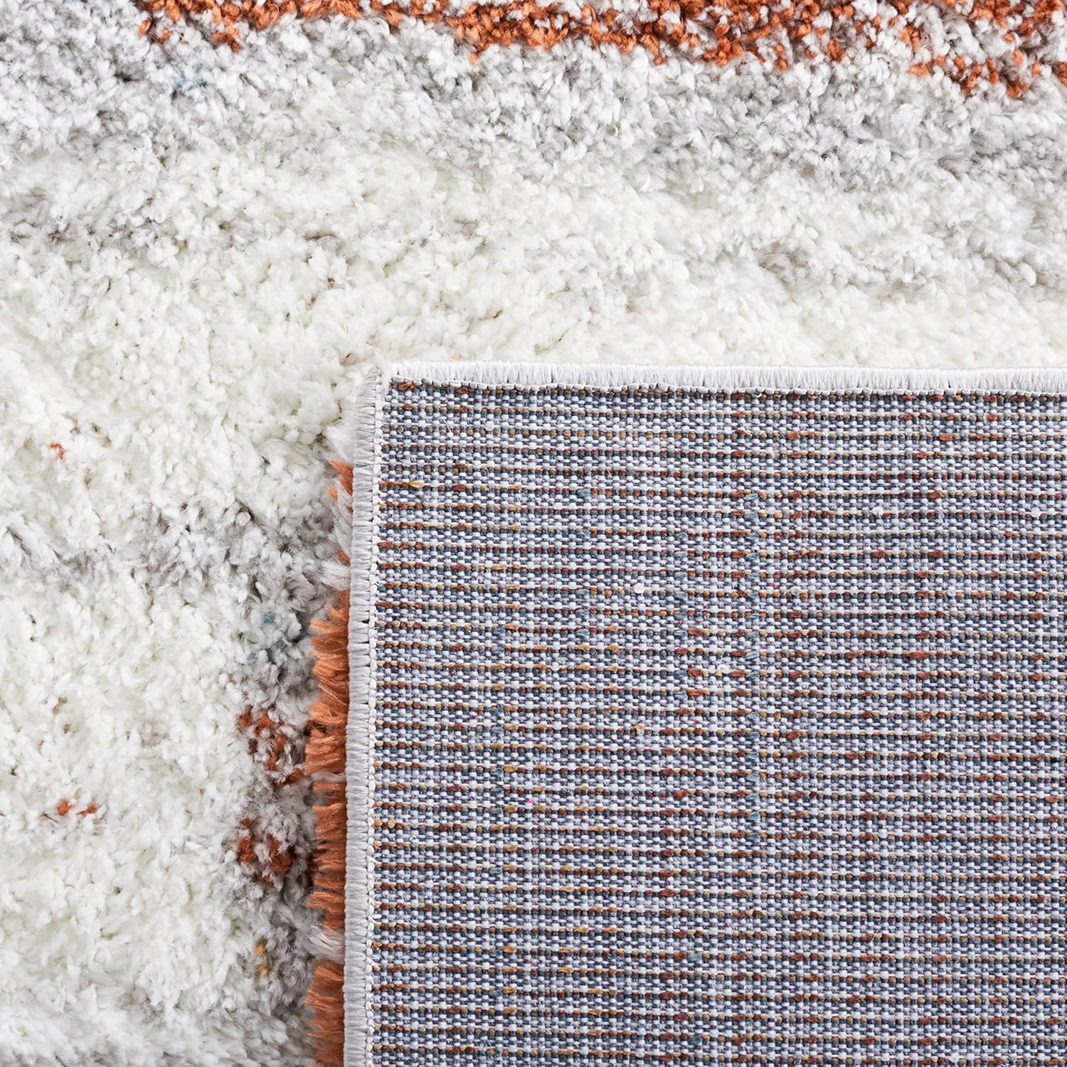 Modern Abstract Berber Shag Area Rug 9′ x 12′ – Blue Rust Ivory, Easy Care