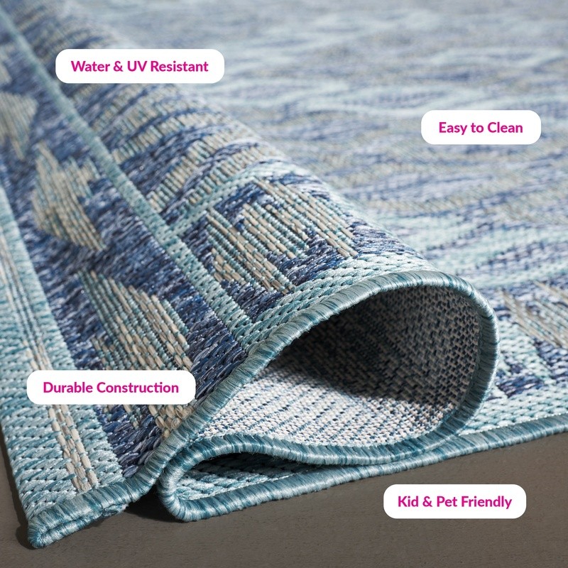 Waterproof Outdoor Area Rug Geometric Design Low Pile Synthetic Fiber Mat New