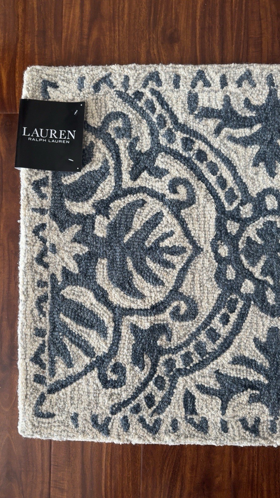 Ralph Lauren Wool Pile Rug Cotton Backing Navy Ivory Luxury Accent Rug NEW 2x5ft