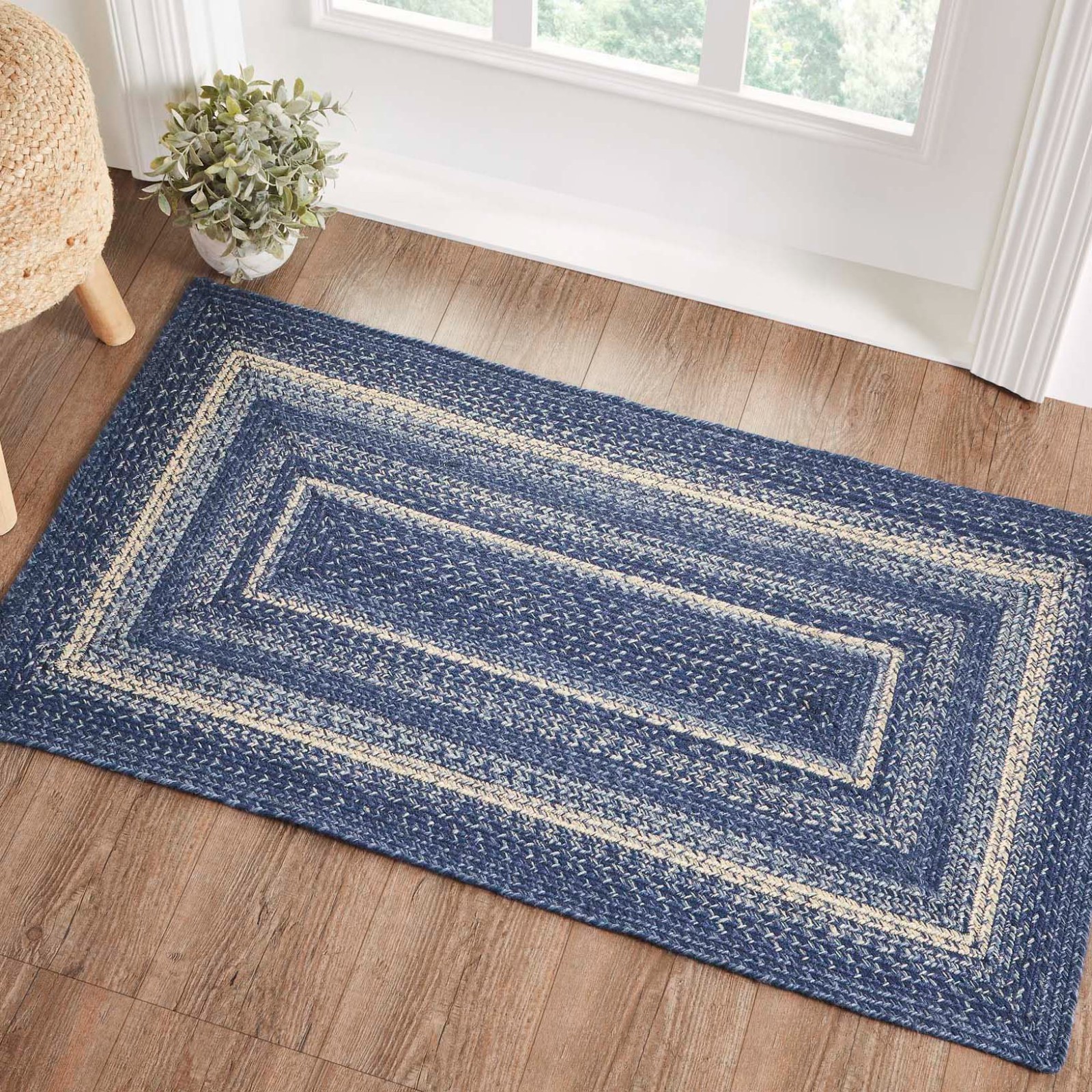 VHC Great Falls Blue Creme Jute Primitive Country Rectangle Braided Rug
