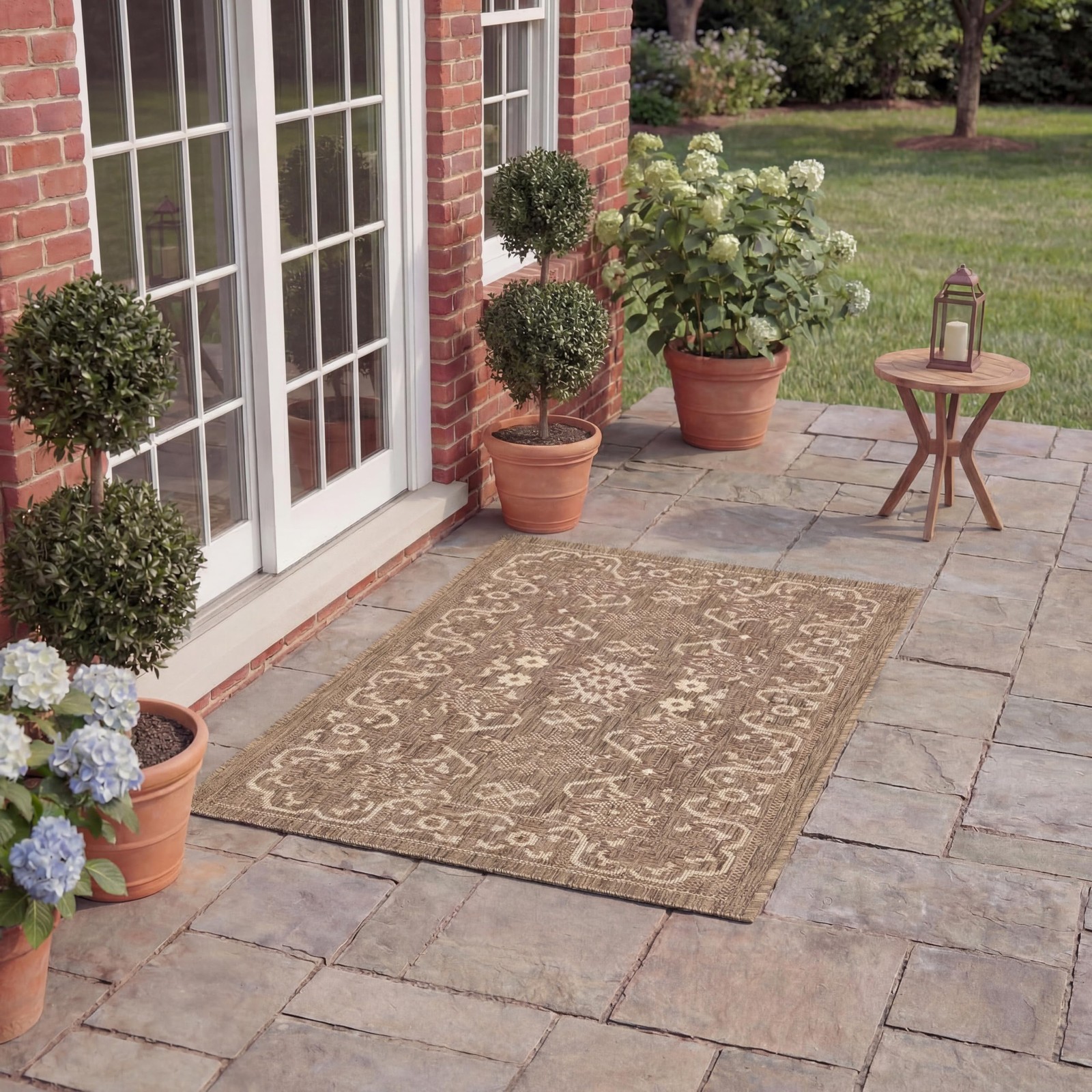 Courtyard Collection 2′ x 3’7″ Brown / Cream CY6727 Indoor/ Outdoor Waterproo…
