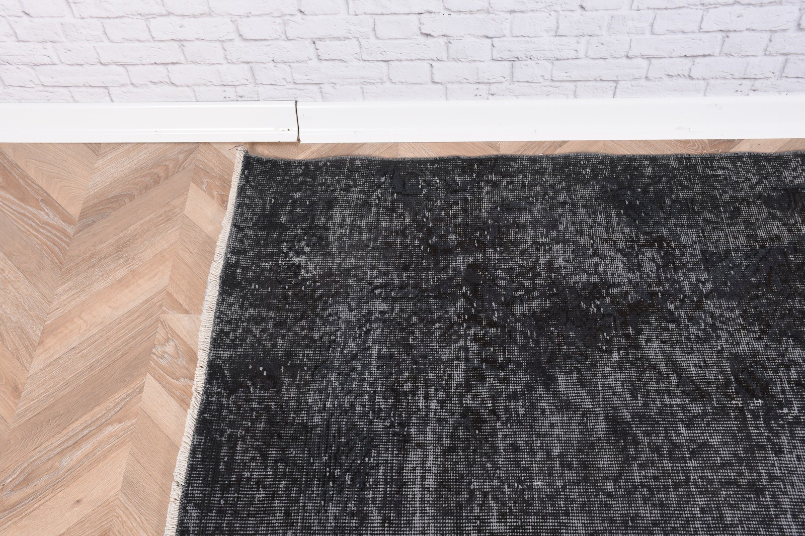 Vintage Turkish Rug, 5,2×8,7 ft Large Rug, Black Gray Floral Wool Rug