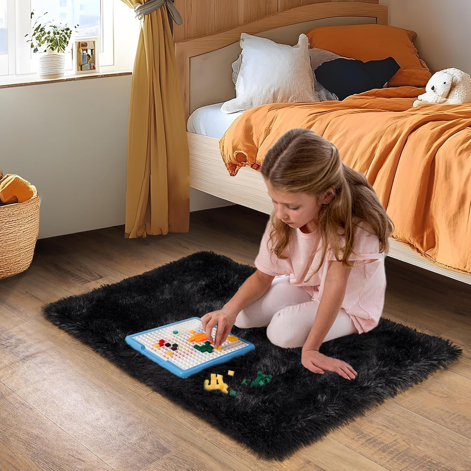 Small Black Area Rug, 2X3 Rug for Bedroom Shaggy Throw Rugs for Dorm Rug, Soft S