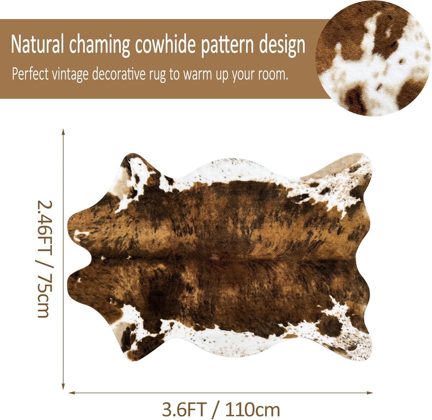 Small Faux Cowhide Rug Cow Carpet Mat Cow Print Area Rug 3.6′X2.46′ | Cow Hide R