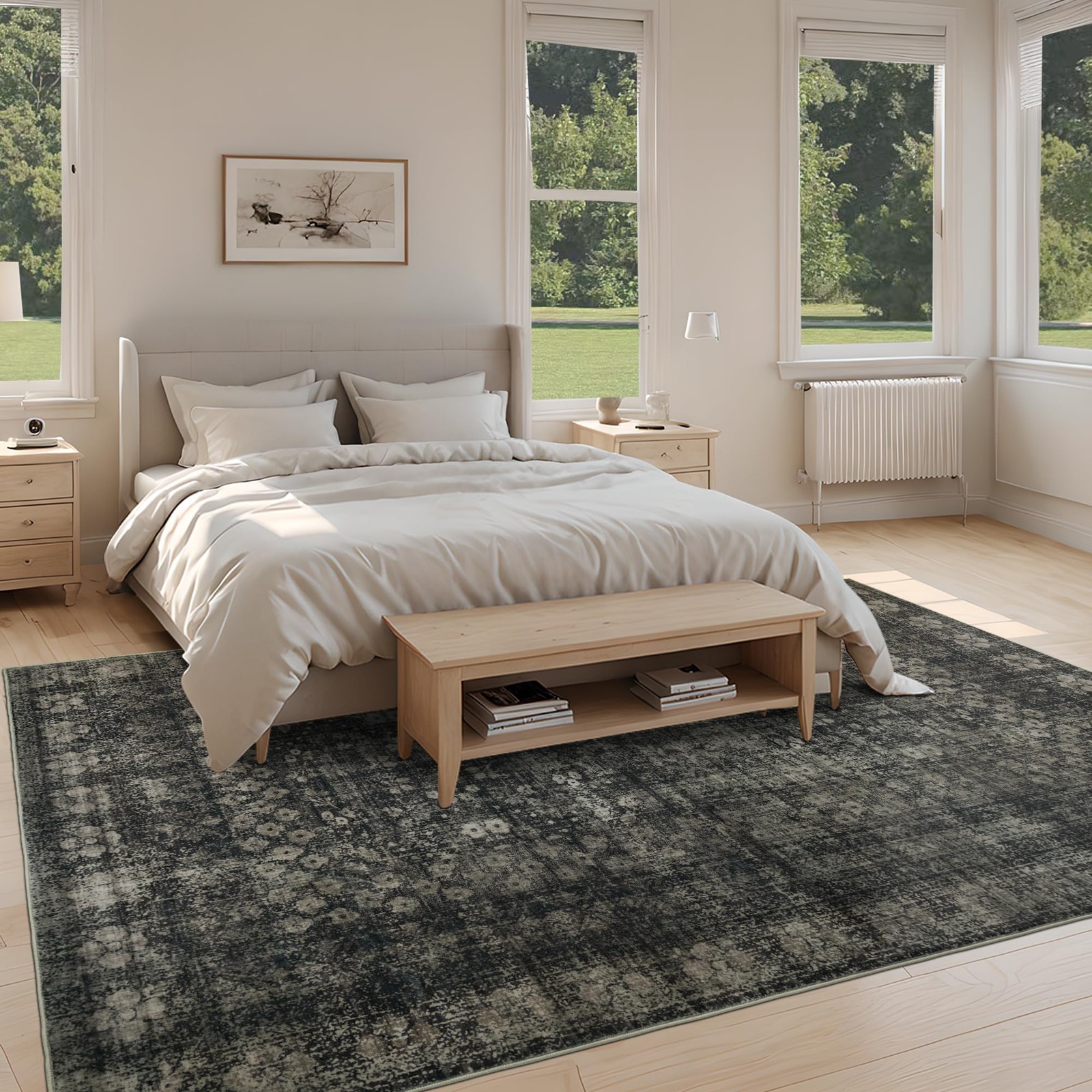8×10 Vintage Washable Area Rug for Living Room,Low Pile Non Slip Carpet Non-S…
