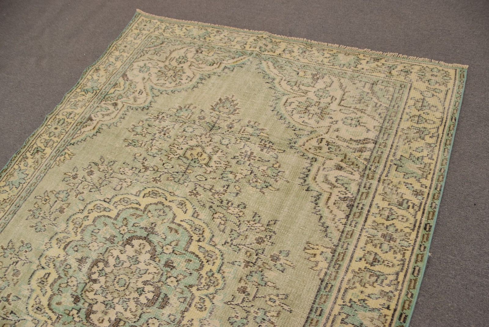 5,7×8,6 ft Vintage Rug, Green Oriental Turkish Wool Rug