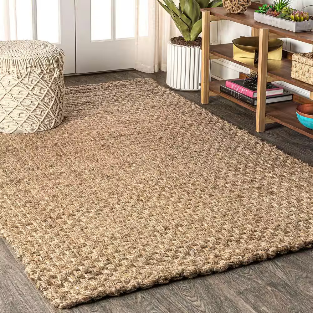 Natural 8 Ft. X 10 Ft. Estera Hand Woven Boucle Chunky Jute Area Rug