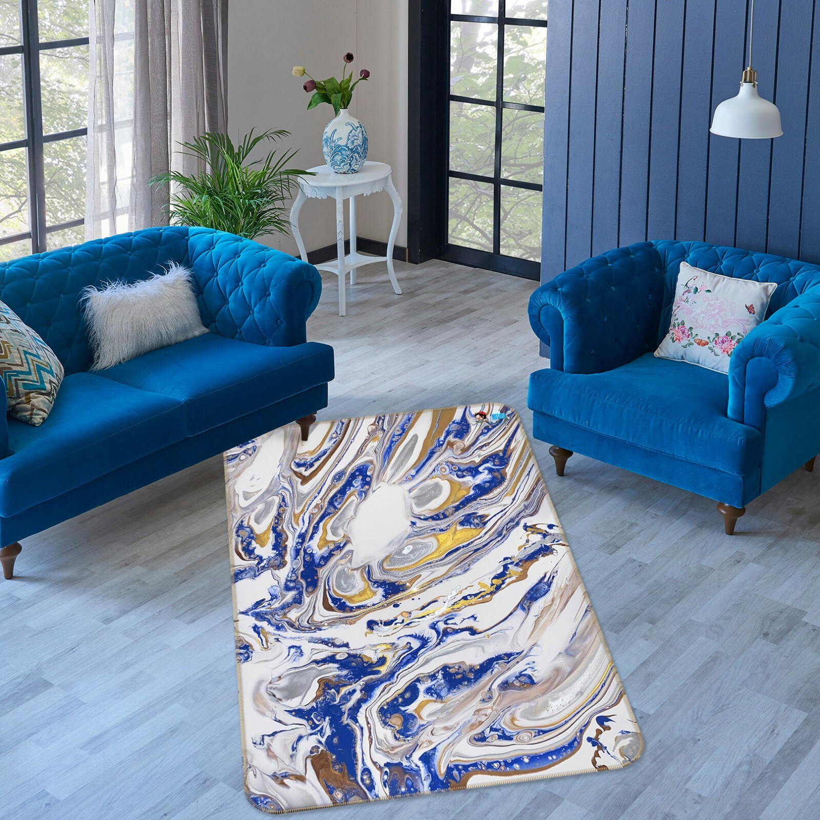 3D Blue White ZHUA002 Game Non Slip Rug Mat Photo Carpet Valerie Latrice Zoe