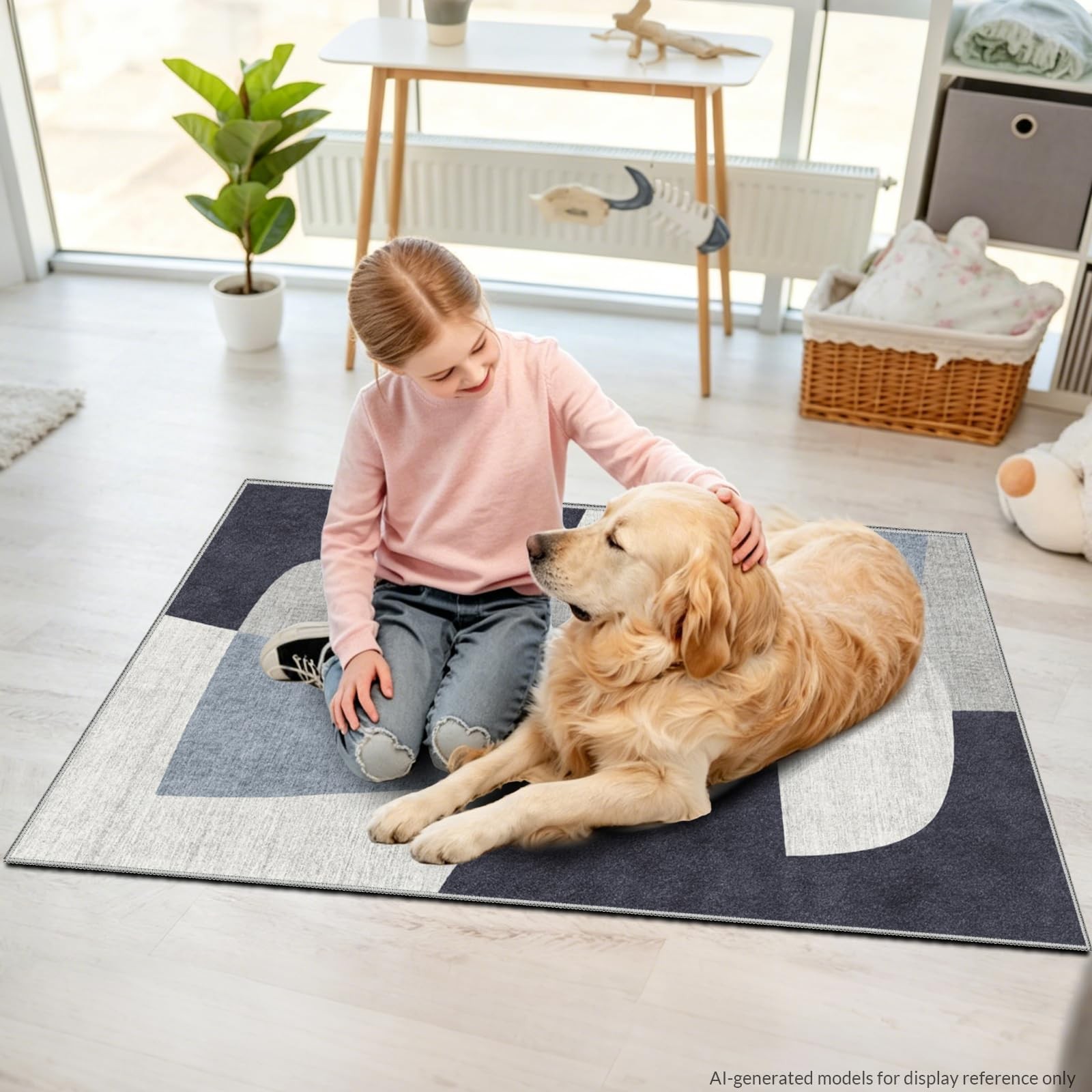 LHGB 3×5 Modern Geometric Area Rug for 3′ x 5′ (Rectangular), Blue/Grey