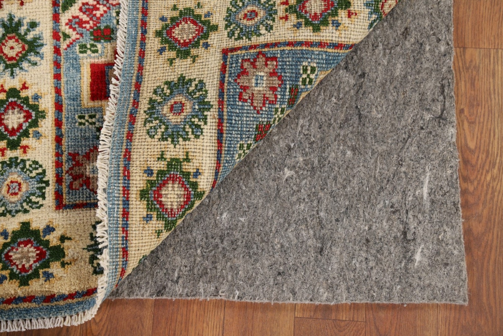 Light Blue Kazak Accent Rug 2×3 Ft Hand-Knotted Oriental Wool Carpet Geometric