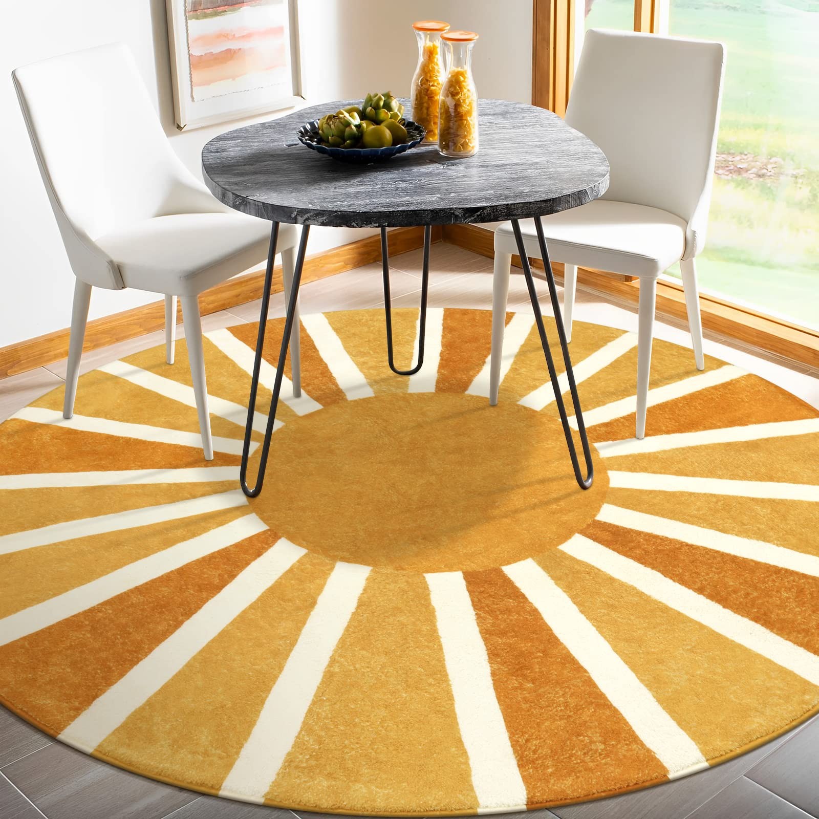 Boho Round Rugs 4Ft Washable Non-Slip Area Rug for Kids Nursery & Living Room