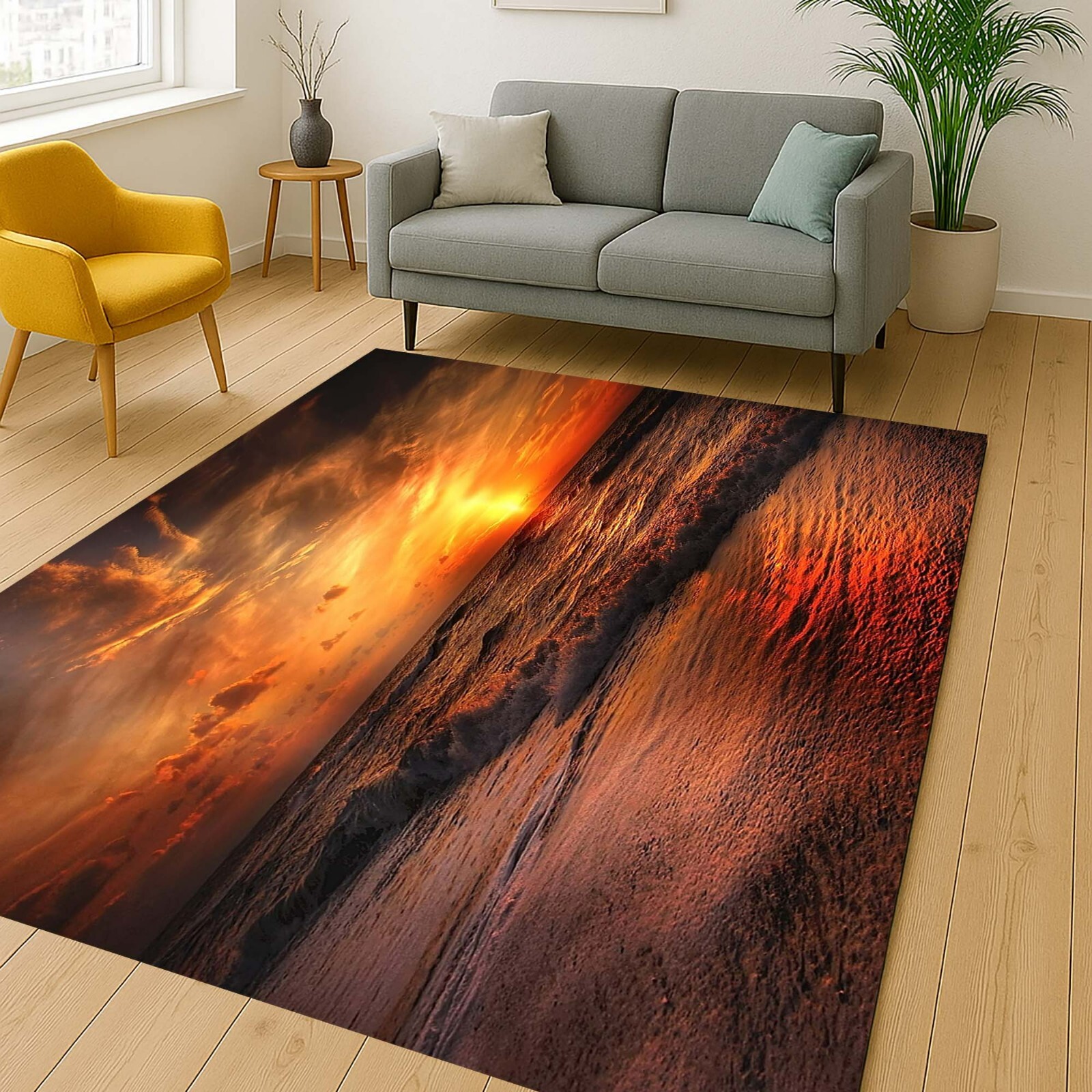 Sunset Beach Rug, Ocean Sunset Mat, Seaside Floor Rug, Coastal Area Rug, Nature