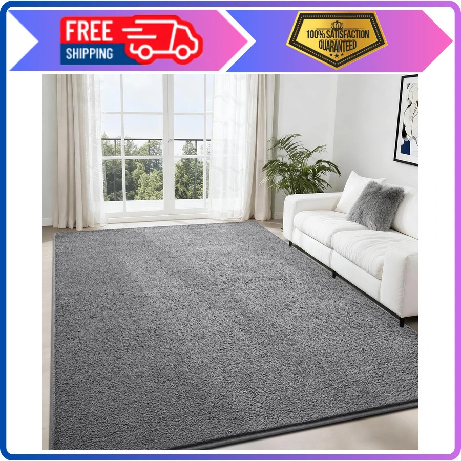 4×6 Ft Grey Area Rug Memory Foam Non Slip Modern Indoor Carpet Bedroom Living…