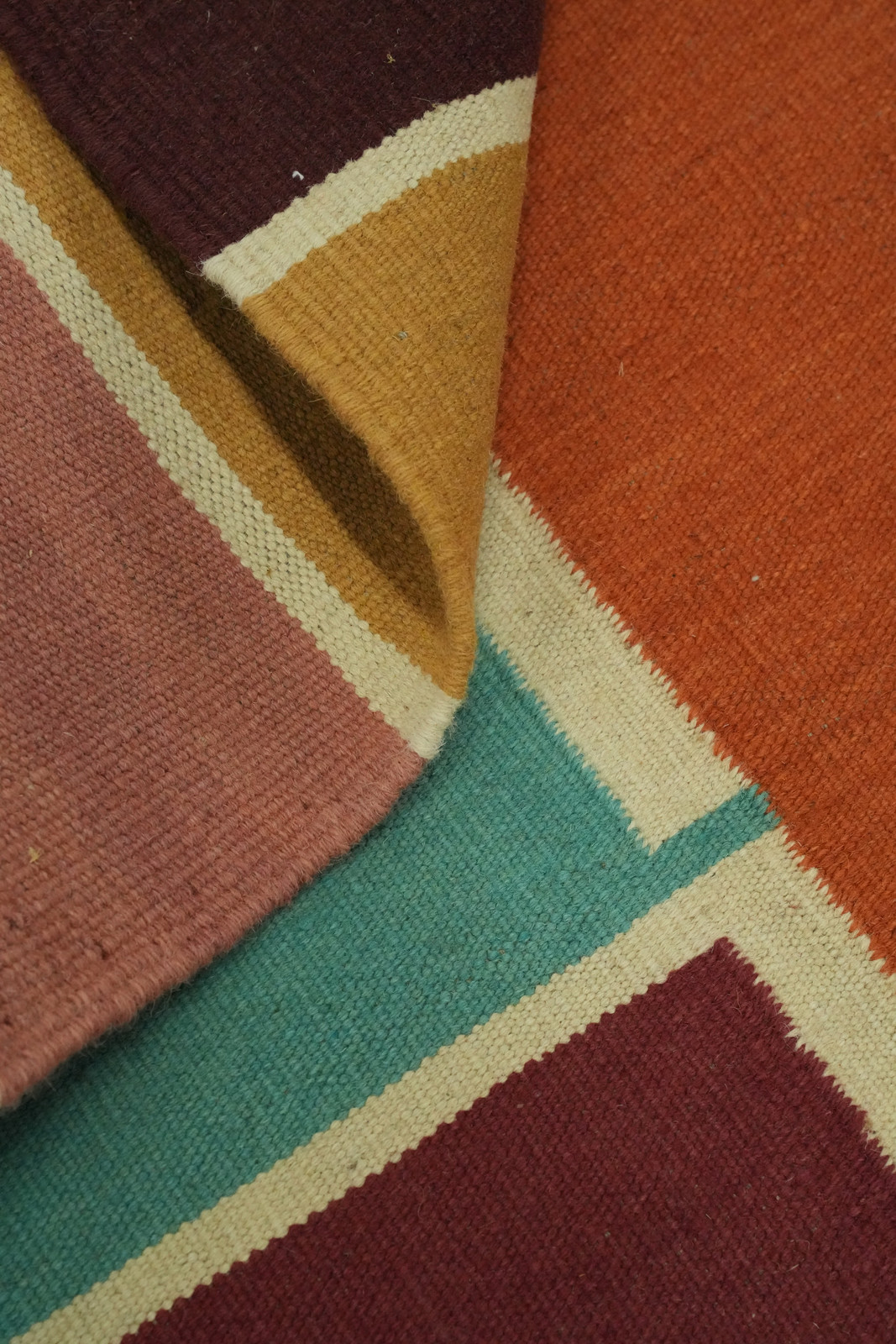 Flat Weave Tribal Kilim Square Area Rug 8×8 Ft Reversible Geometric Wool Carpet