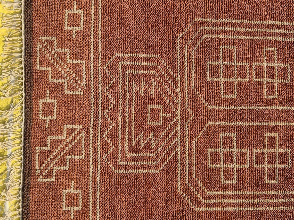 Hand Knotted Rust Wool Rug, Geometric Design, Zealand Area Rug 9’X12