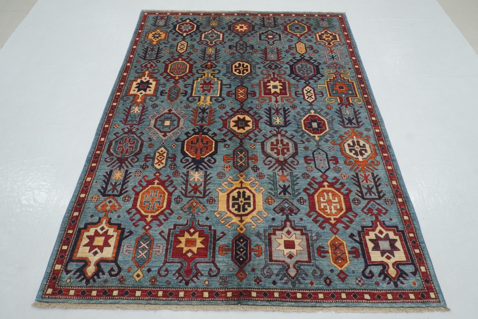 5×7 ft Blue Oushak Afghan Hand Knotted Wool Area Rug
