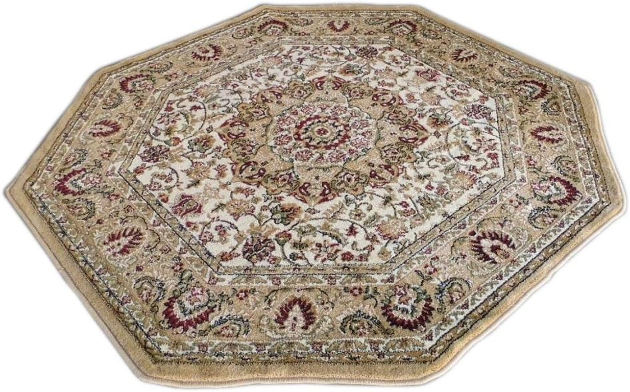 Elegant Ivory Octagon Area Rug – 7’3″ x 7’3″ Traditional Design
