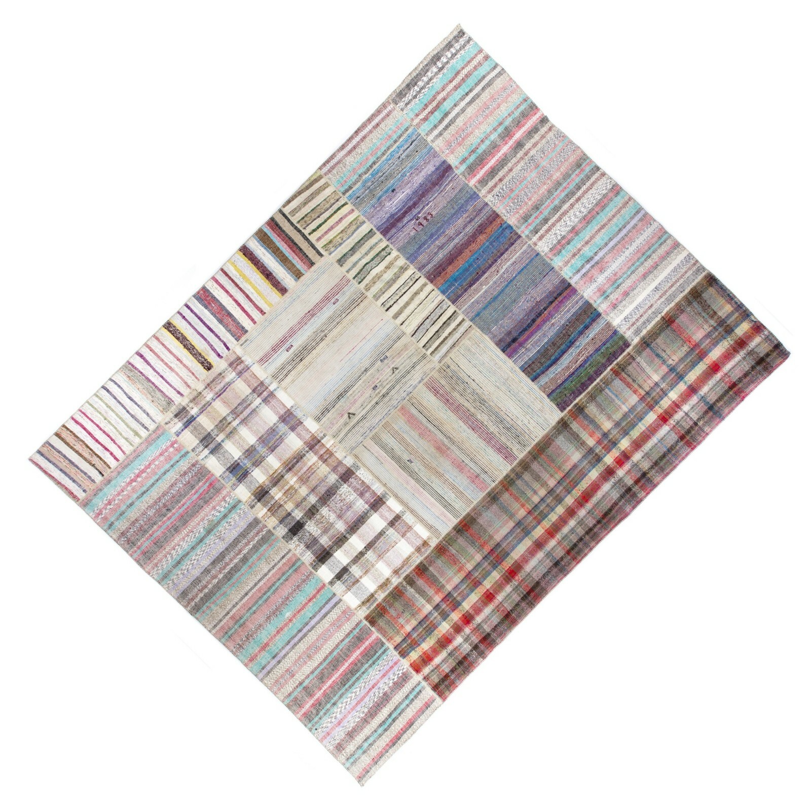 13.3×17.4 Ft Oversize Striped Cotton Turkish Kilim Rug Flatweave Floor Covering