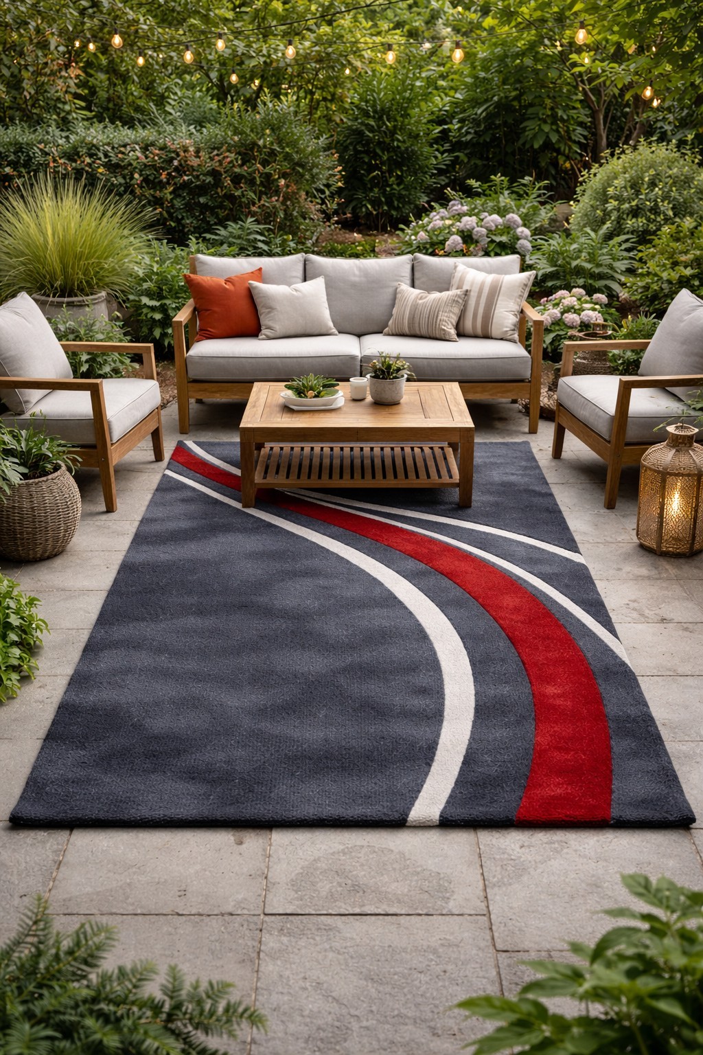 Modern Abstract Wavy Hand Tufted Wool Rug Gray Red White Geometric Area Carpet