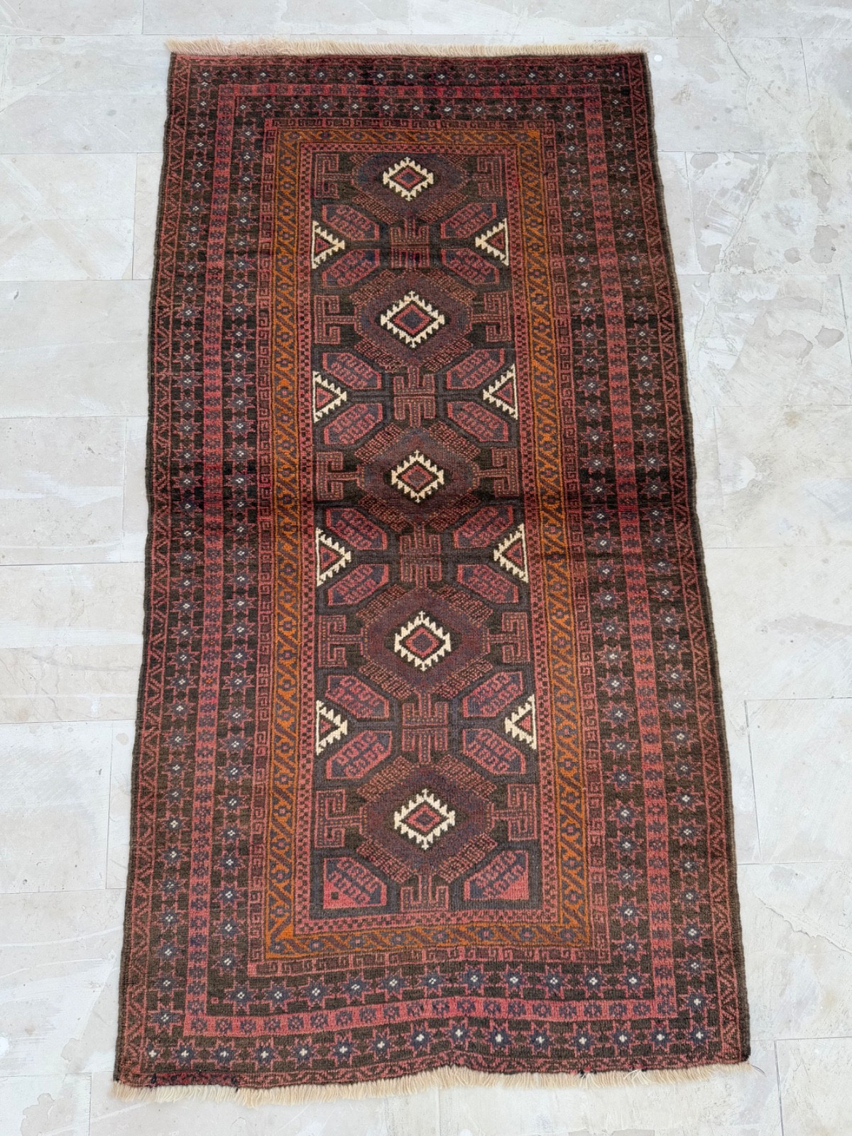 Vintage Stunning Hand Knotted Afghanistan Wool Rug Floor Covering 201×107 Cm