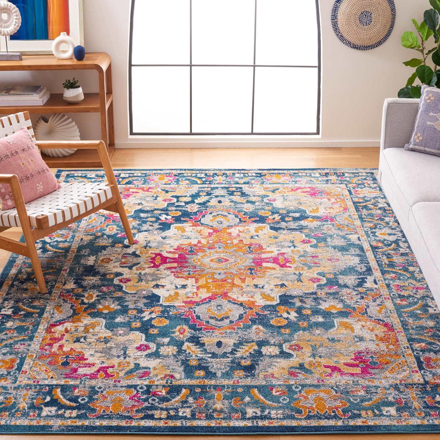 Boho Chic Madison Area Rug 9′ x 12′ – Teal & Fuchsia, Non-Shedding, Easy Care