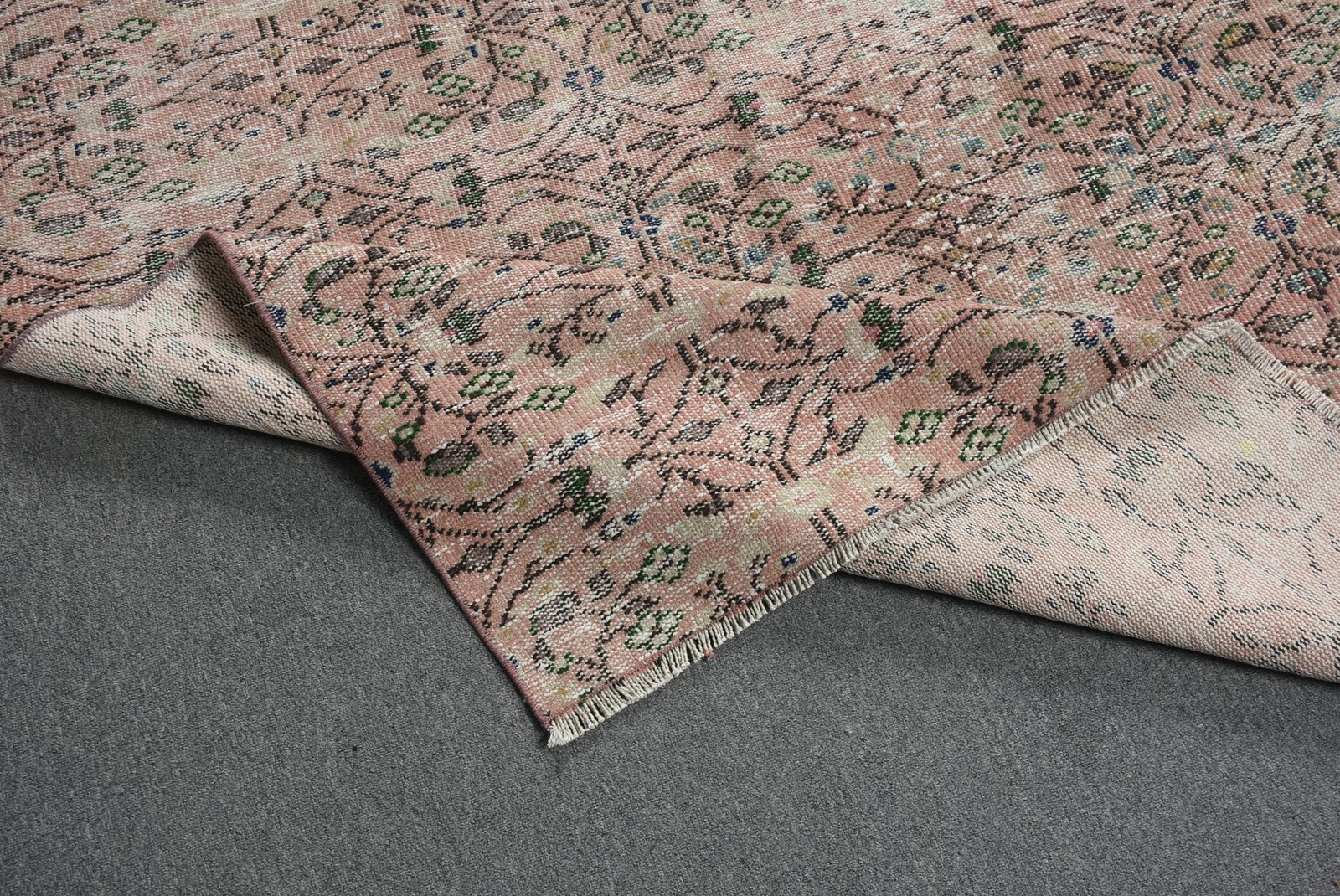 4,6×9,3 ft Turkish Rug, Pink Plants & trees Vintage Wool Rug
