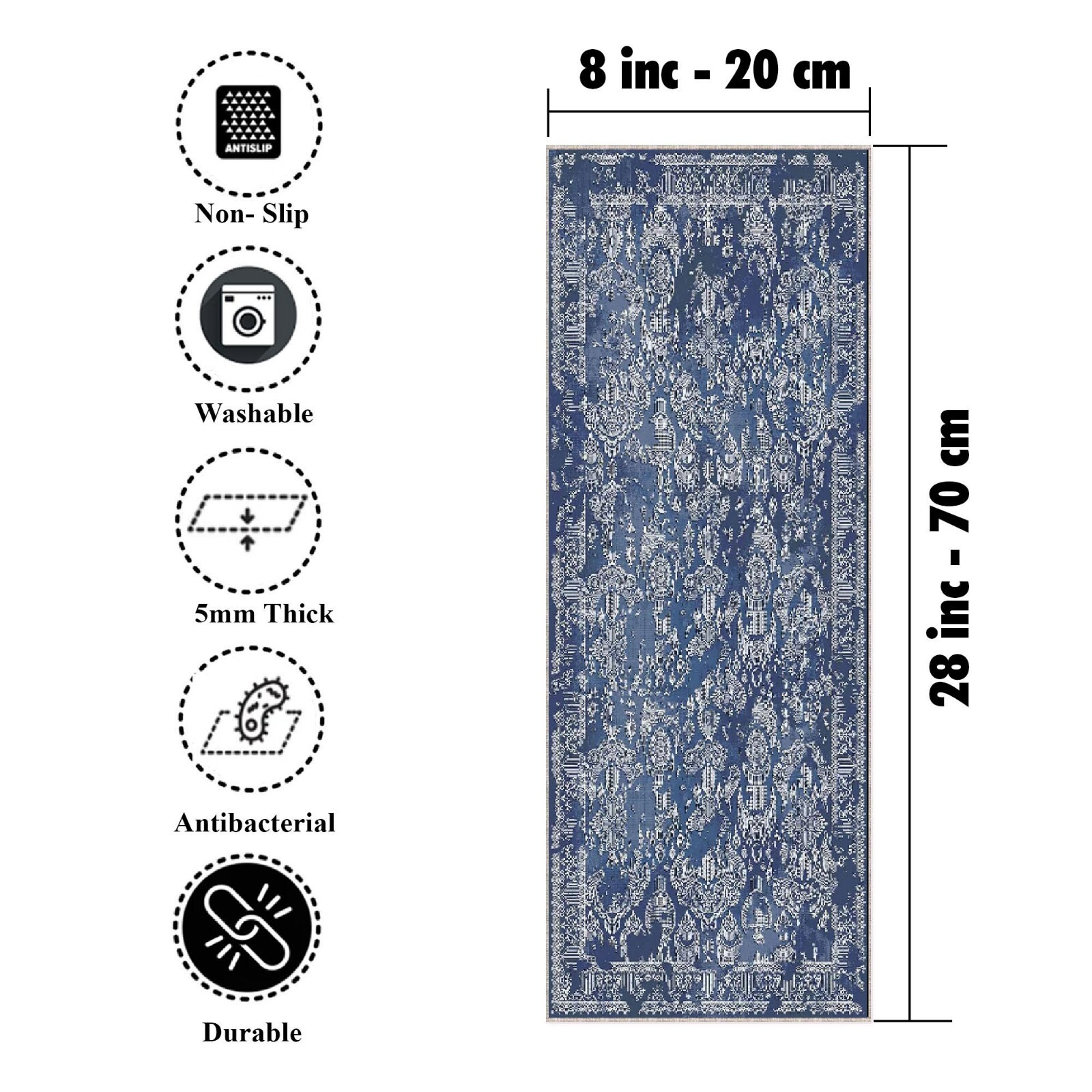 Oriental Stair Rug, Stair Treads Rug, Non-Slip Backing Rug, Machine Washable Rug