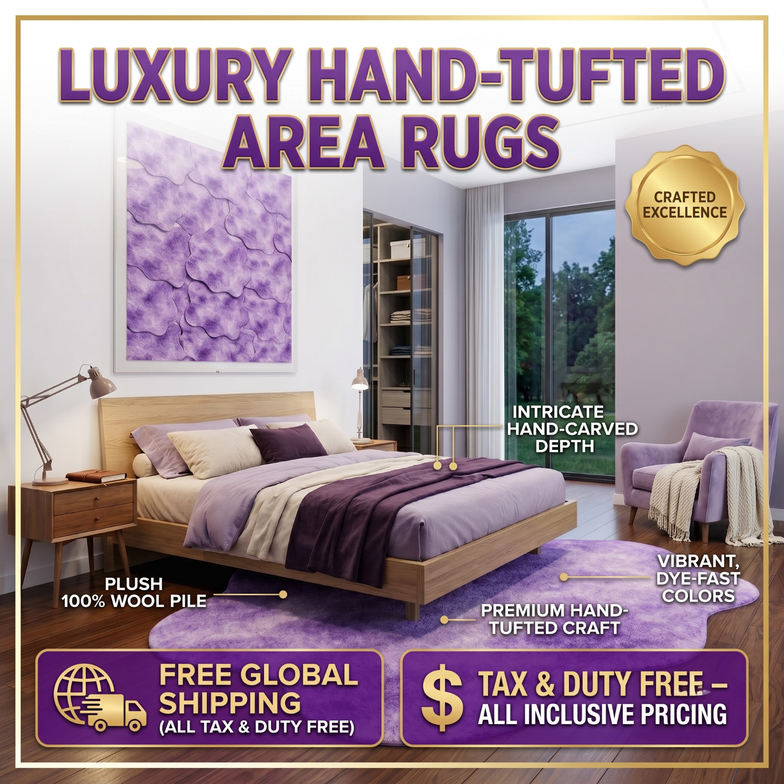 8×10 Purple Hand Tufted Wool Area Rug Designer Handmade Carpet Living Room
