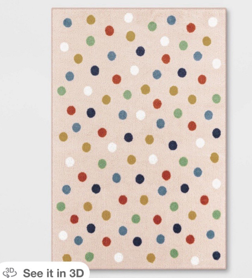 Pillowfort Kids Tufted Area Rug 4 x 5 ft 6 in Pink Polka Dot Polyester