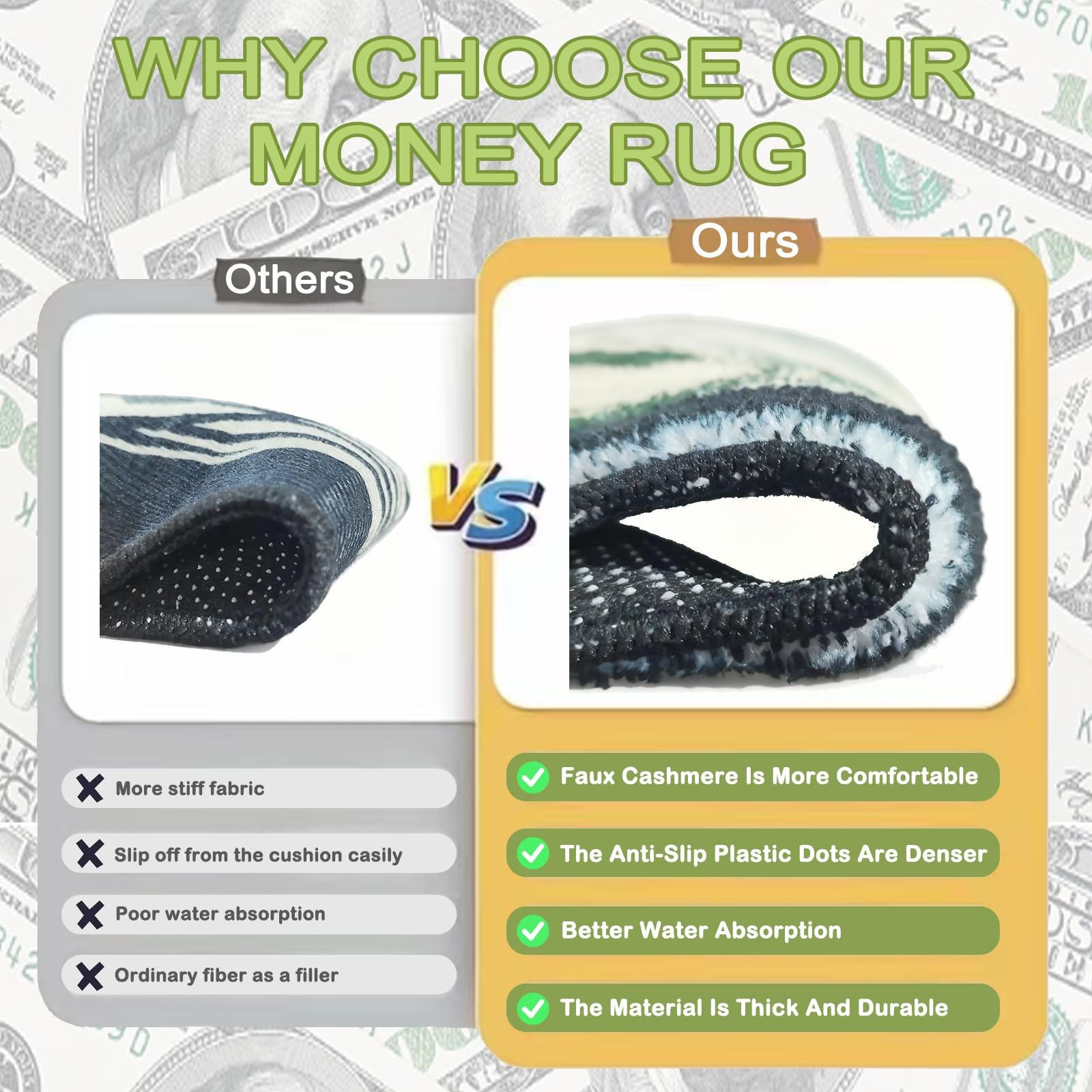 Money Rug, 100 Dollar Bill Rug, Thickened Imitation Cashmere Money Doormat wi…
