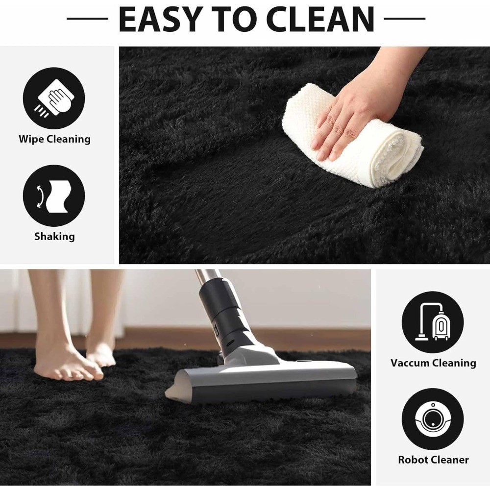FinRec Soft Black Area Rugs for Bedroom Living Room, 4×6 Feet Modern Indoor