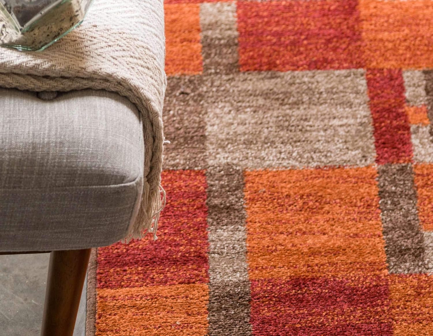 Modern Abstract Area Rug – Autumn Collection, 5’3″ x 8′, Multi/Dark Brown