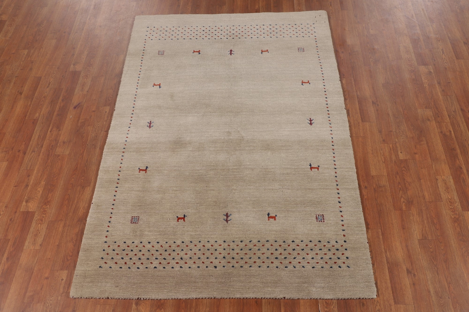 Tribal Handmade Wool Rug Gabbeh Beige Carpet 5×6 ft.