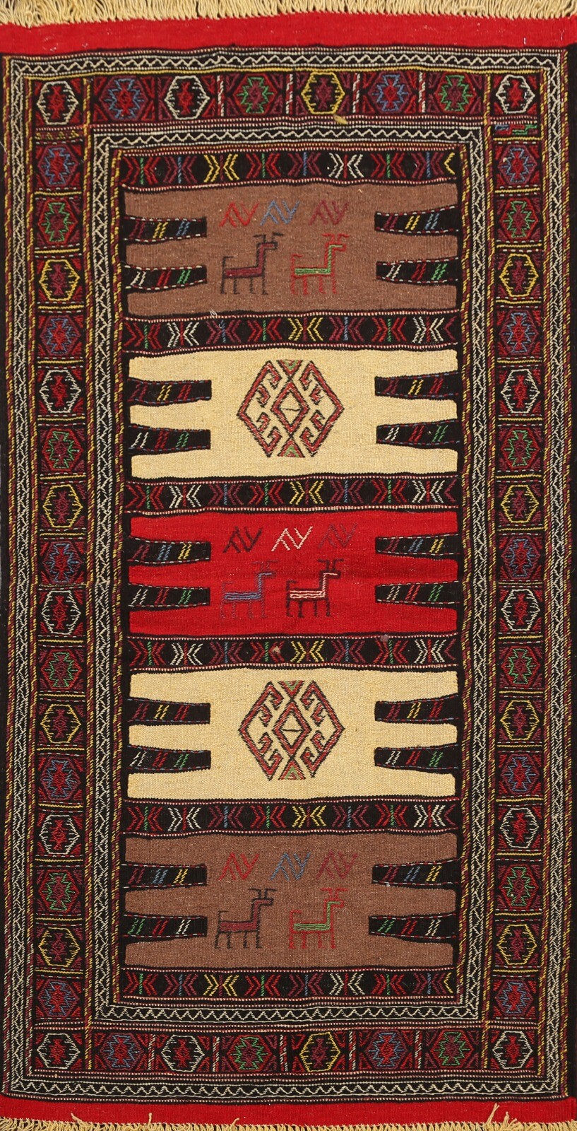 Geometric Tribal Traditional Sumak Kilim Hand-woven Area Rug Wool Oriental 3’x6′