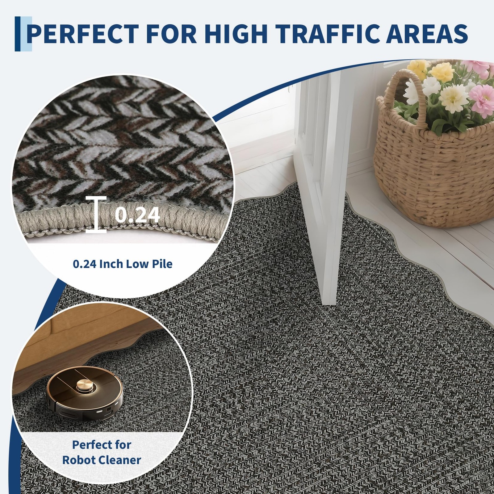 Luxloom Imitation Braided Collection-Print Living Room Rug 5X7 Washable Rug For