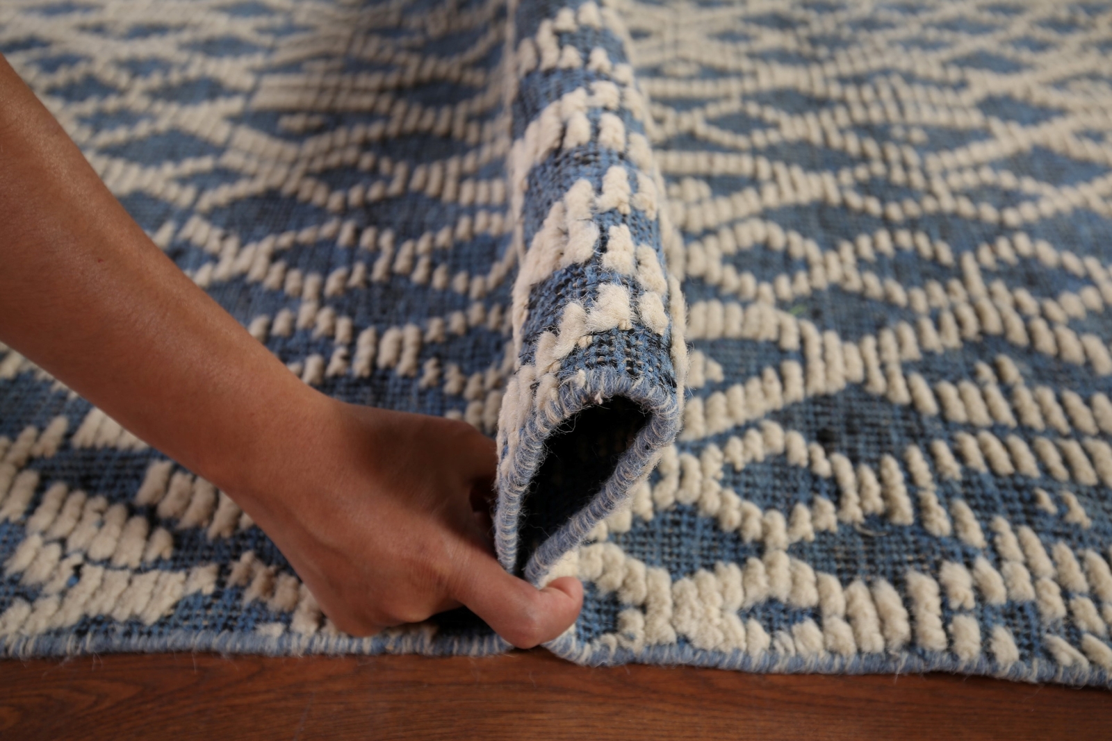 Luxury Hand-Knotted Contemporary Moroccan Wool Area Rugs Blue Large 10×15 ft