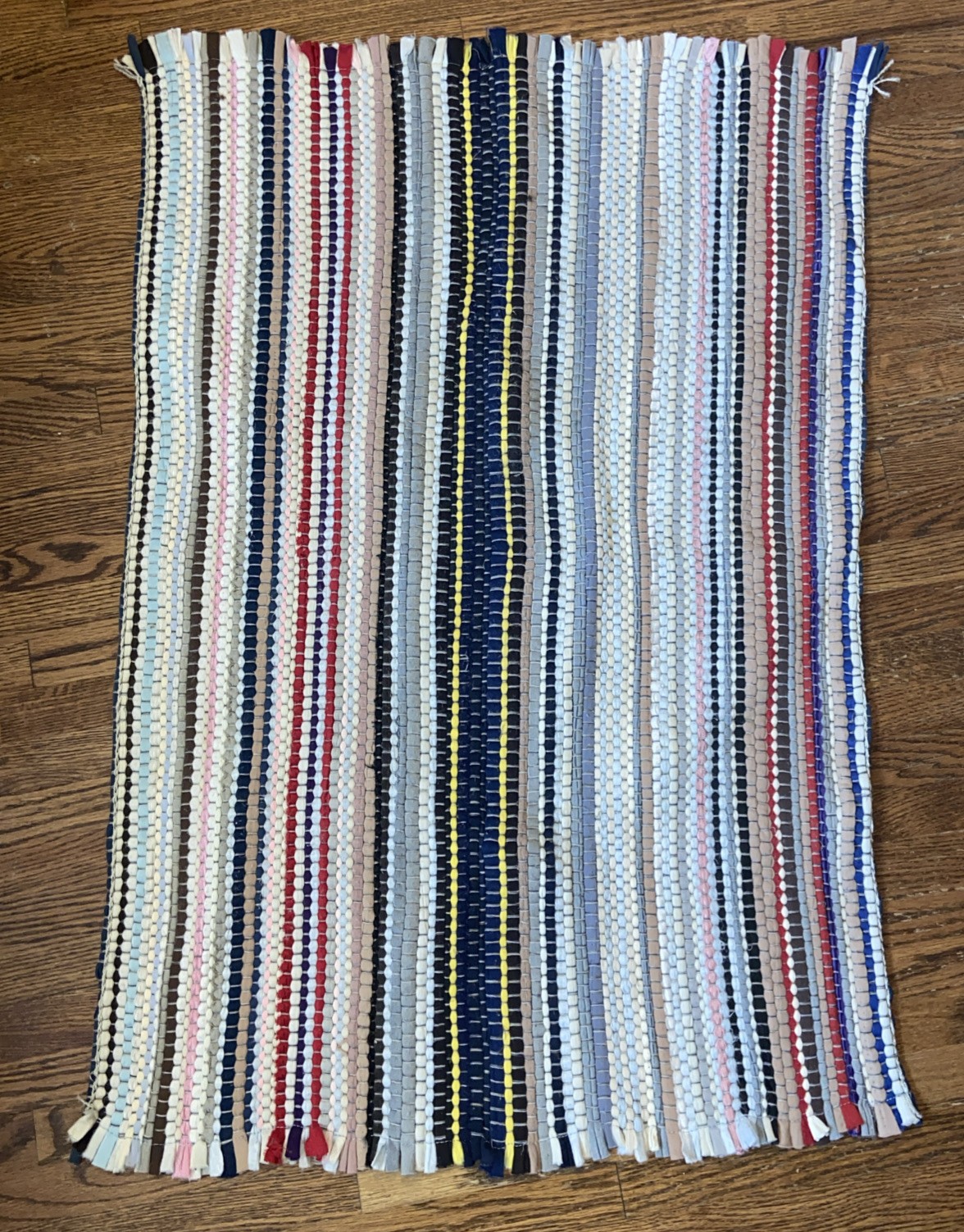 Vintage Woven Rag Rug Door Mat Multi Color Striped Farmhouse Cottage Core 24×36