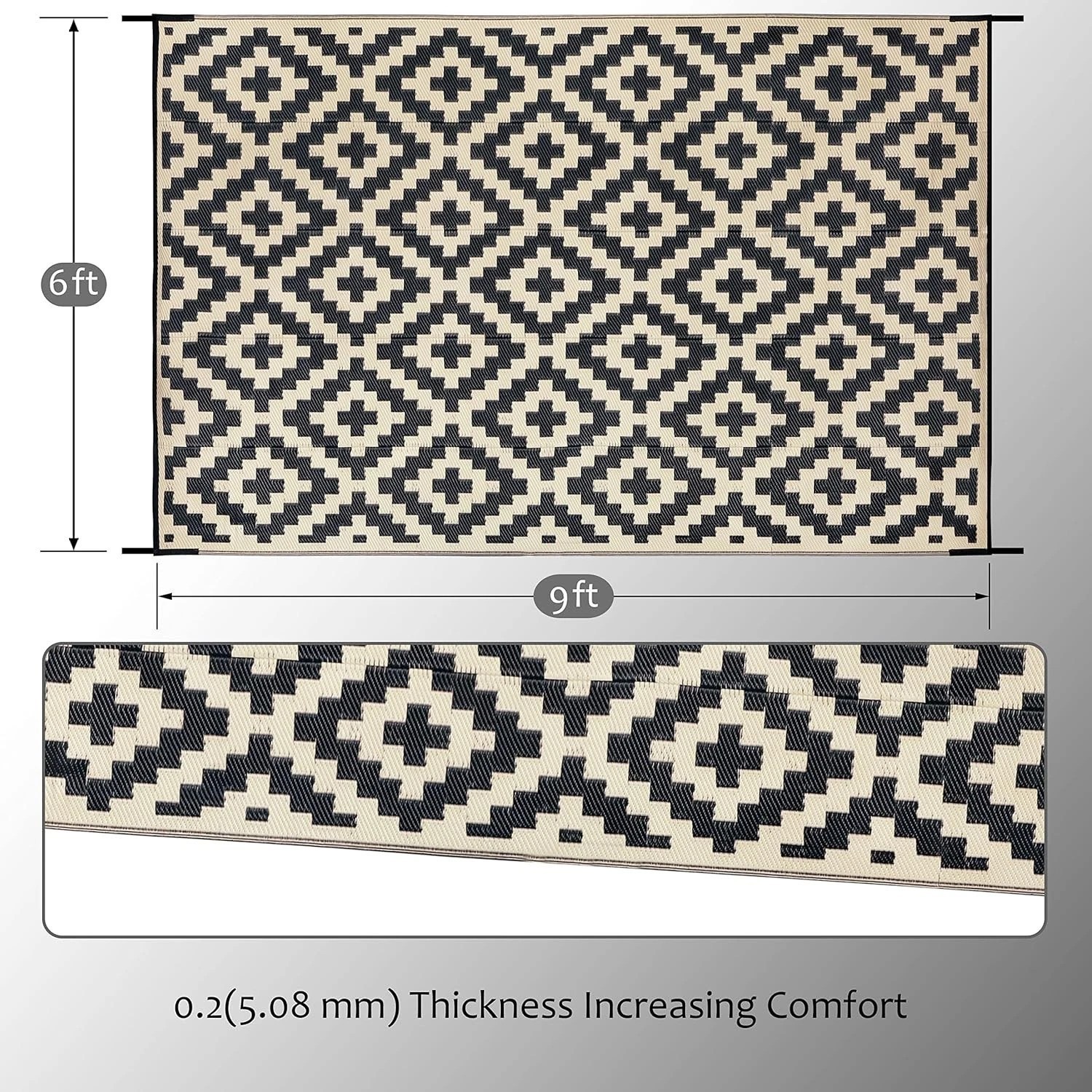 Reversible Outdoor Plastic Straw Rug – 6′ x 9′ Modern Area Rug for Patios