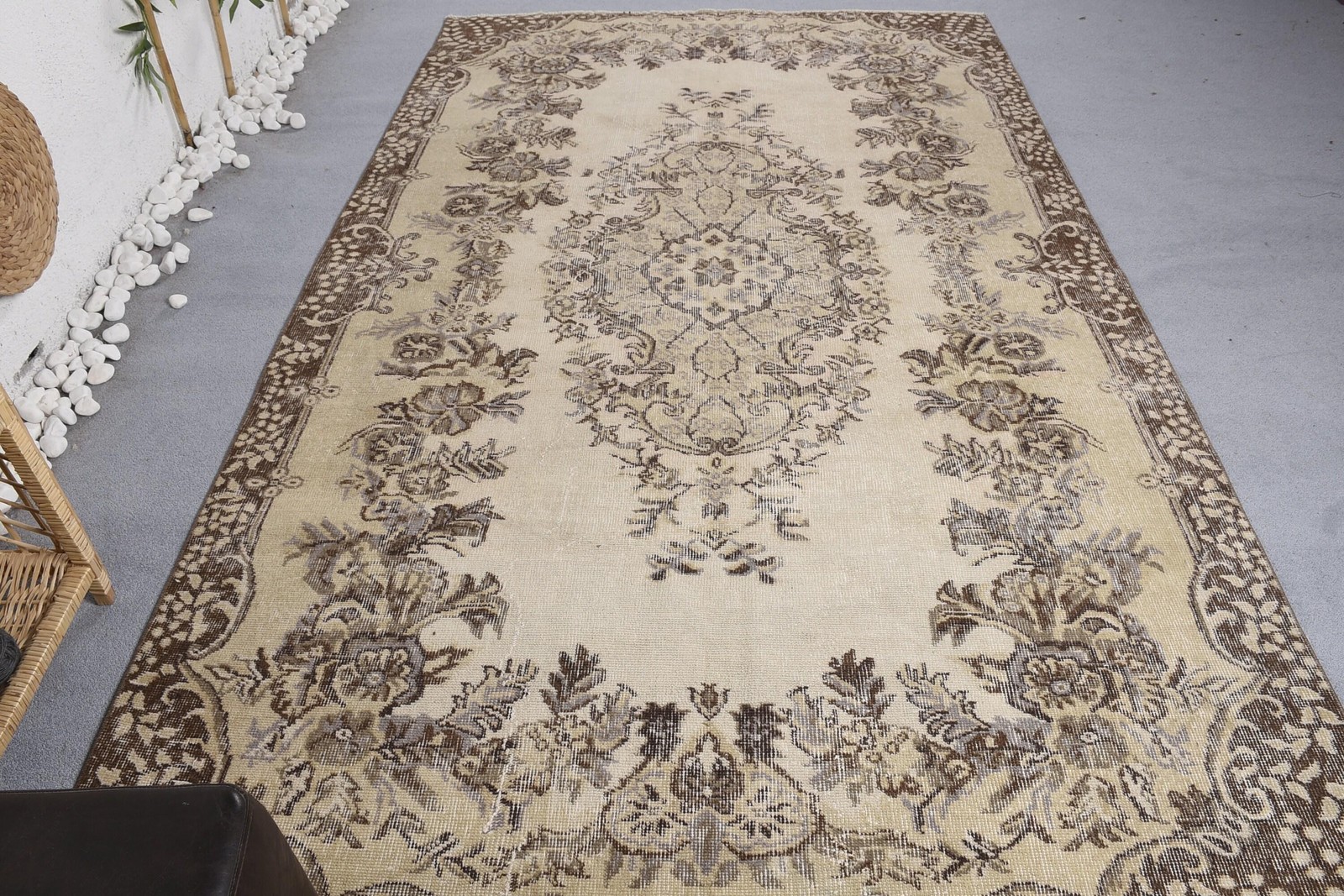 5,4×9 ft Vintage Turkish Rug, Large Rug, Beige Wool Rug