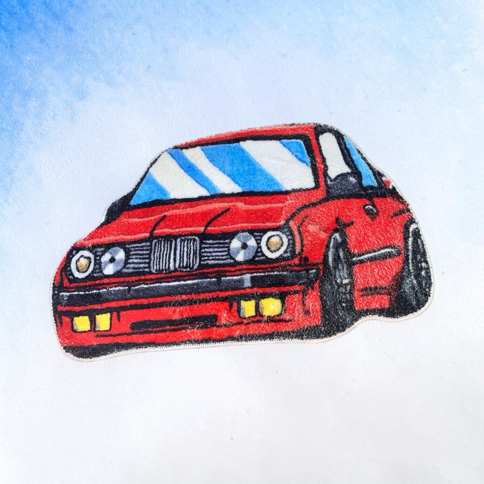 Sports Car Theme area rug – Red, Black, Blue, White & Yellow Colors