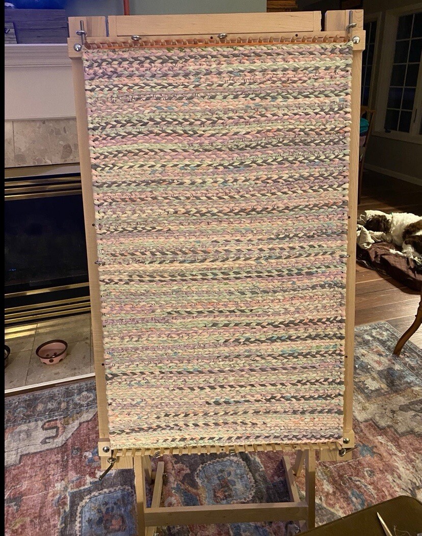 Homemade twined rag rug recycled material 42” x 25”
