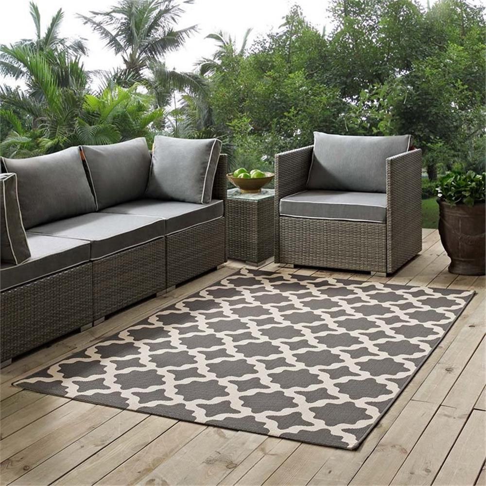 Modway Cerelia 94.5×122″ Moroccan Trellis Fabric Area Rug in Gray and Beige