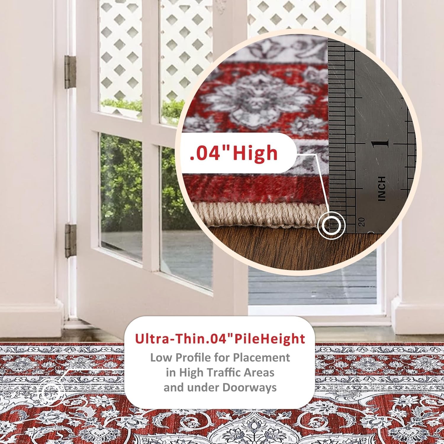 US Washable Area Rug Low-Profile Non-Slip Backing Durable Edge Bind Vintage Rugs