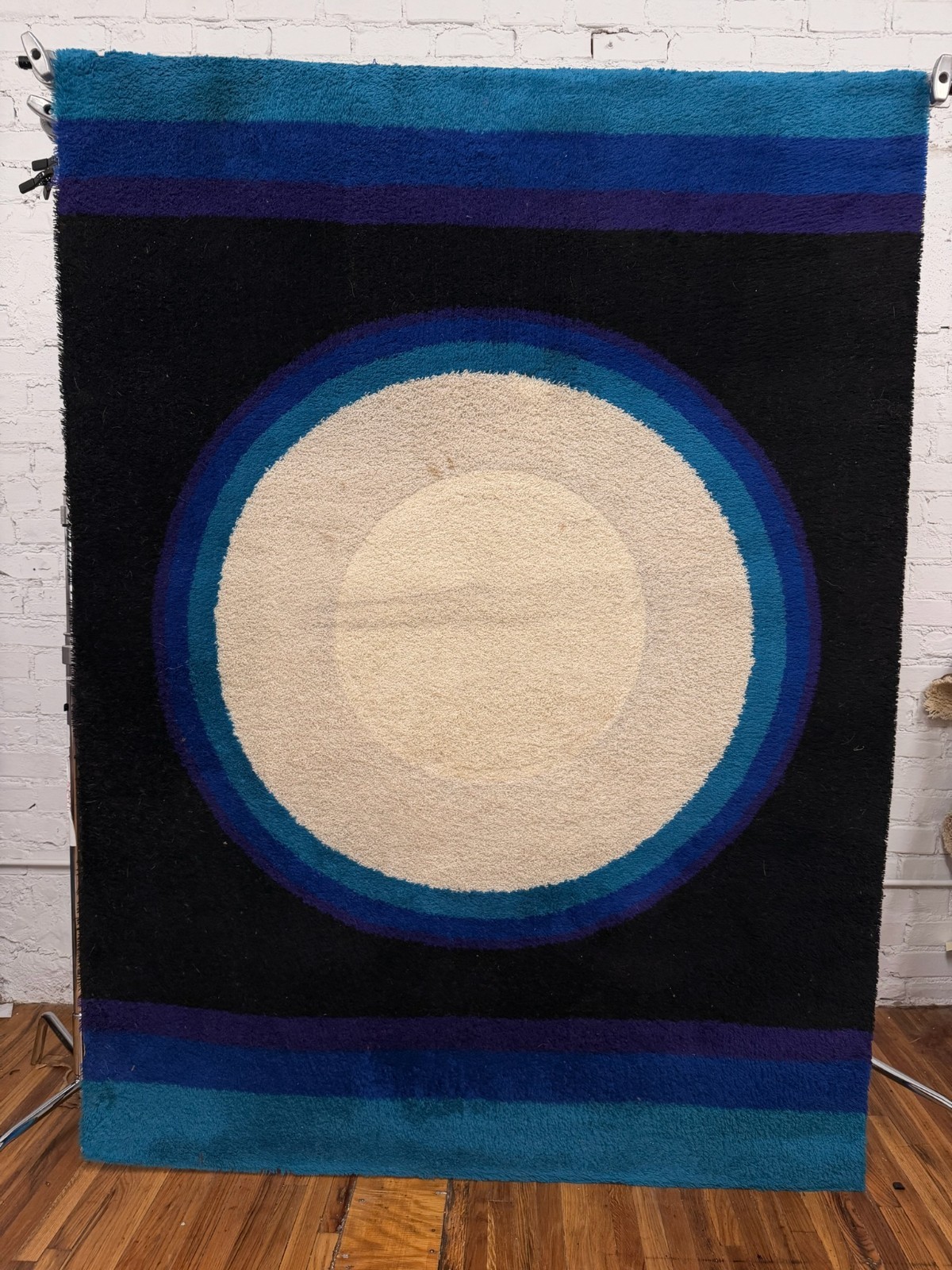 Hojer Eksport Wilton Blue Shades Circle UNUSED Rya Rug Modern Mid Century Wool
